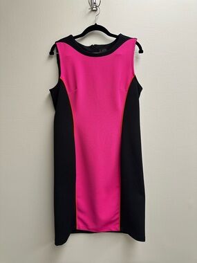 Worthington Hot Pink/ Orange and Black Colorblock Sleeveless Shift Dress
